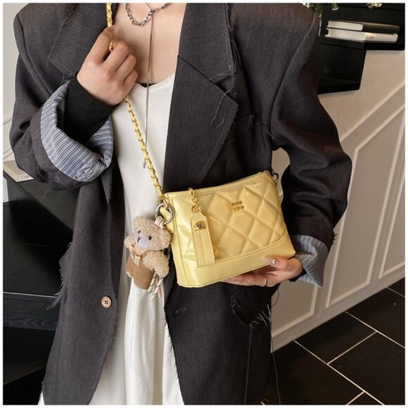 Quilted Chain Strap Mini Crossbody Bag w/Charm /Multiple colors available - Picture 3 of 14